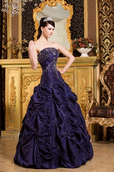 modest Strapless Royal Purple Taffeta Sweet XV Dress With Embroidery 