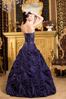 modest Strapless Royal Purple Taffeta Sweet XV Dress With Embroidery 