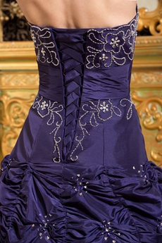 modest Strapless Royal Purple Taffeta Sweet XV Dress With Embroidery 