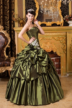 Dropped Waist Ball Gown Military Green Quinceanera Dress 