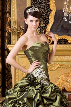 Dropped Waist Ball Gown Military Green Quinceanera Dress 