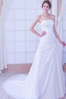 Cheap Strapless A-line Simple Satin Wedding Dress 