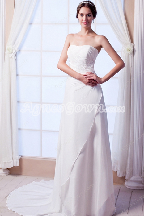 Noble Column Full Length Ivory Chiffon Summer Beach Wedding Gown 