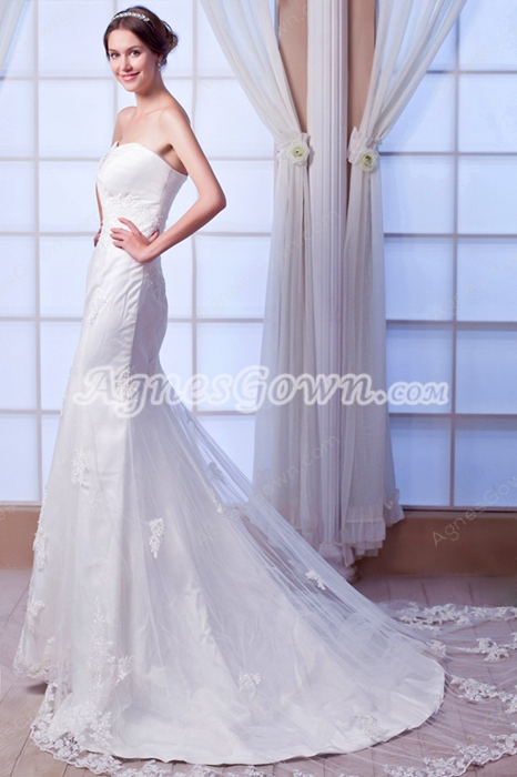 Sweetheart Sheath Floor Length Lace Wedding Dress Lace Up Back 