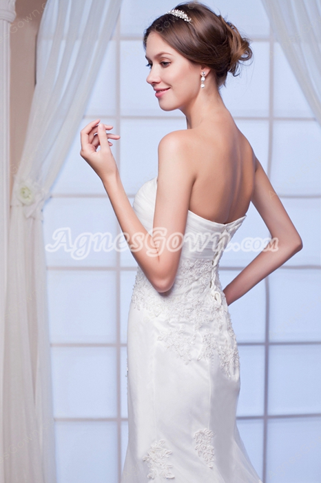 Sweetheart Sheath Floor Length Lace Wedding Dress Lace Up Back 
