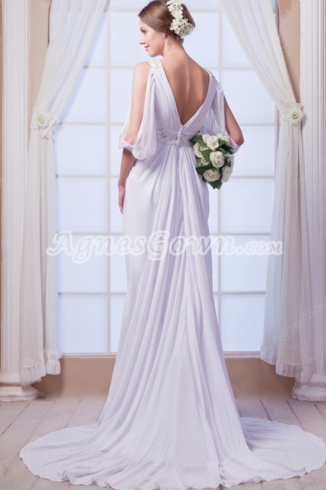 3/4 Sleeves A-line Full Length Chiffon Beach Wedding Dress 