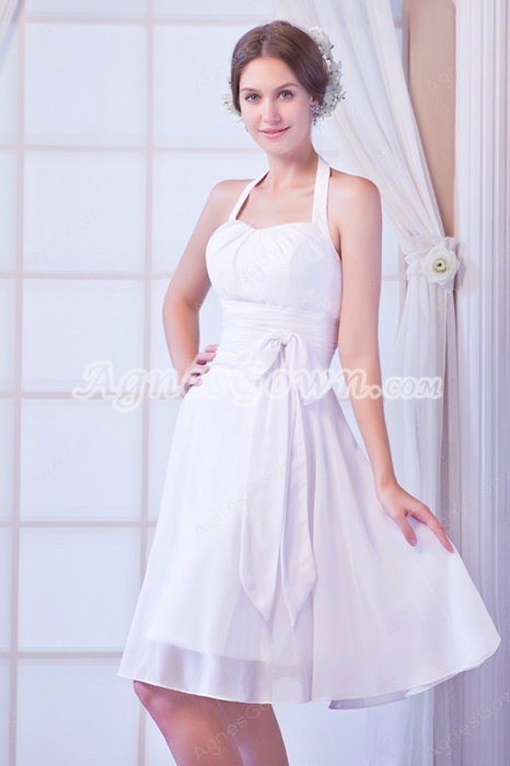 Cheap Halter A-line Knee Length Chiffon Summer Beach Wedding Dress 