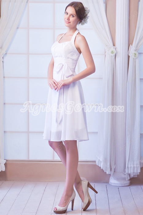 Cheap Halter A-line Knee Length Chiffon Summer Beach Wedding Dress 