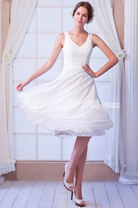 Casual Chiffon V-Neckline Knee Length Beach Wedding Dress 