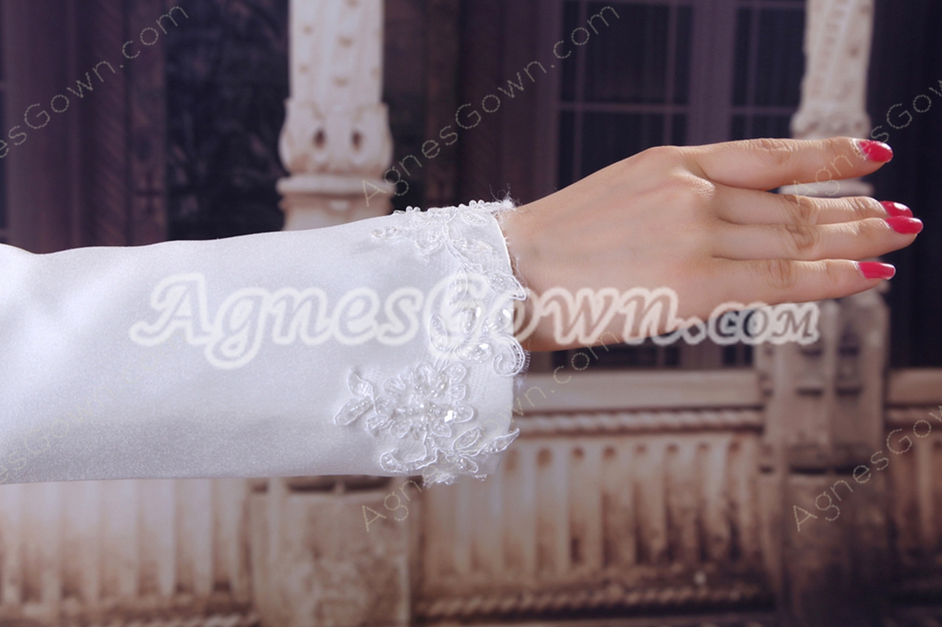 High Neckline Full Sleeves Satin Muslim Wedding Gown 