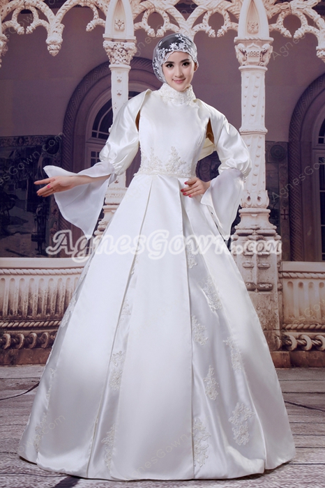 Detachable Long Sleeves High Collar Muslim Wedding Dress 
