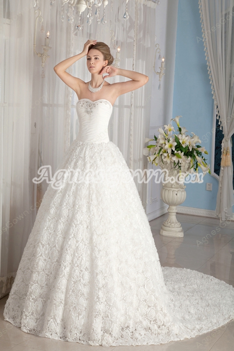 Fairytale Shallow Sweetheart Princess Floral Wedding Gown Corset Back 