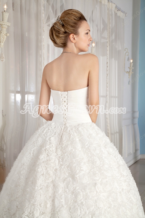 Fairytale Shallow Sweetheart Princess Floral Wedding Gown Corset Back 