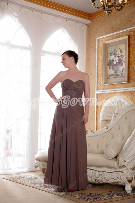 Modest Sweetheart Column Long Brown Chiffon Bridesmaid Dress 