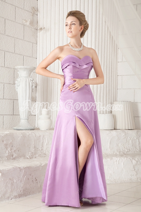 Charming Column Full Length Lilac Prom Dress Side Slit 