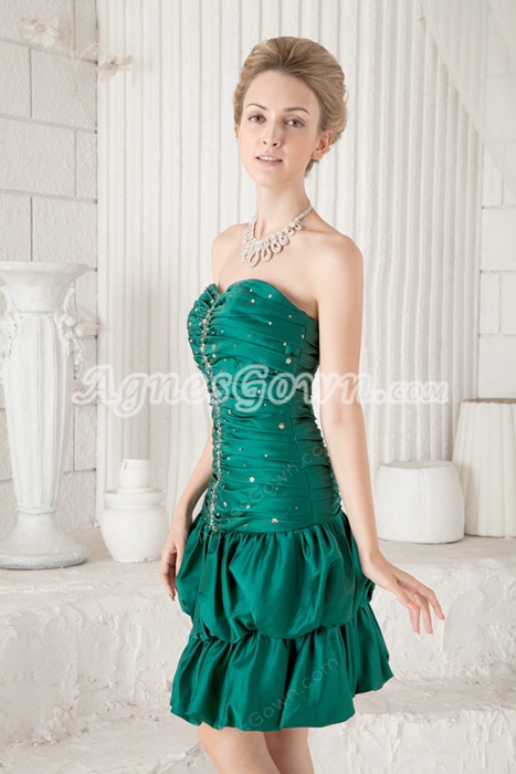 A-line Mini Length Hunter Green Wedding Guest Dress 