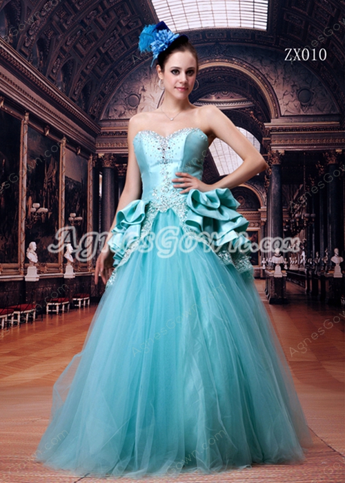 Sweetheart Tiffany Blue Tulle Princess Quinceanera Dress 