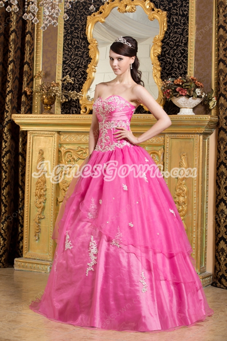 Pretty Sweetheart Hot Pink Organza Vestidos de Quinceanera Dress