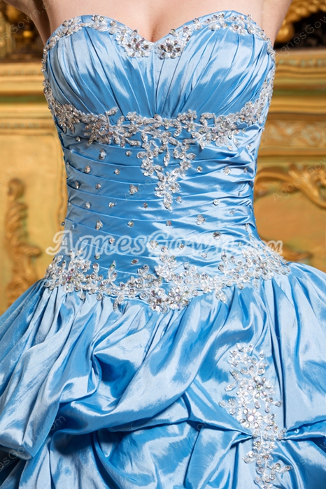 Beautiful Sweetheart Ball Gown Blue Taffeta Vestidos de Quinceanera Dress With Bolero