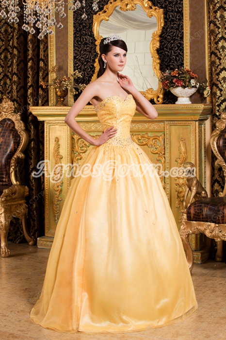 Affordable Sweetheart Ball Gown Daffodil Quinceanera Dress With Exquisite Handwork 