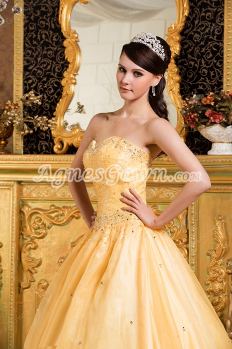 Affordable Sweetheart Ball Gown Daffodil Quinceanera Dress With Exquisite Handwork 