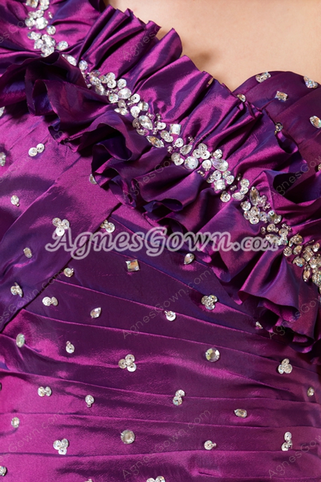 One Shoulder Ball Gown Multi Folded Eggplant Sweet 15 Dress With Bolero 