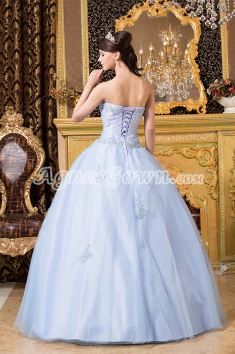 Corset Back Sweetheart Ball Gown Sky Blue Quinceanera Dress With Crystals 