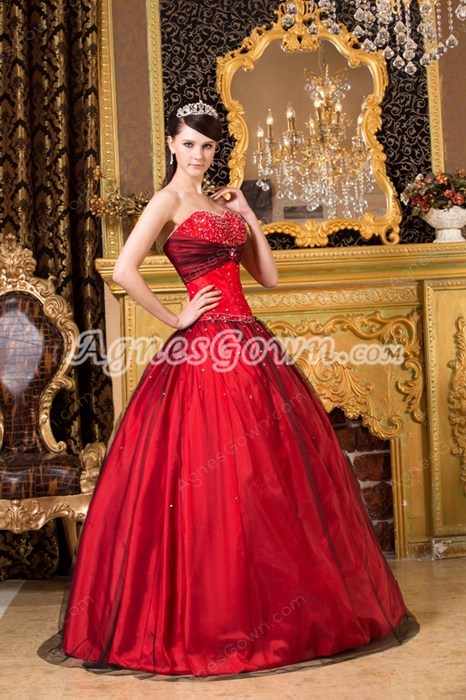 Beaded Sweetheart Ball Gown Red And Black Colorful Quinceanera Dress 