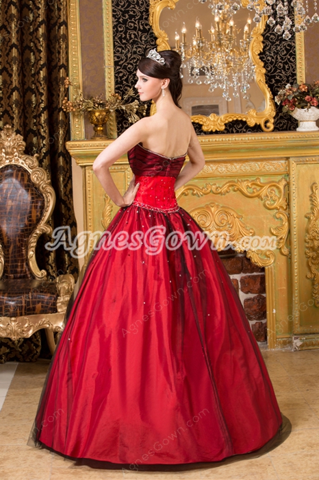 Beaded Sweetheart Ball Gown Red And Black Colorful Quinceanera Dress 