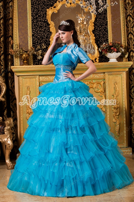 Breathtaking Hater Ball Gown Full Length Turquoise Quinceanera Dress With Bolero