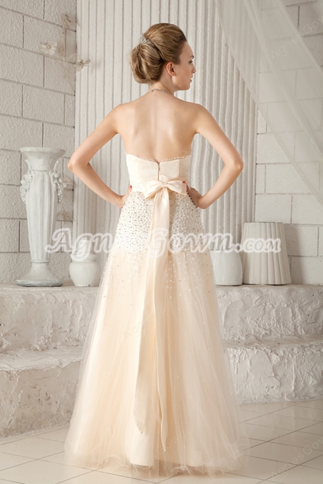 Modest Sweetheart Puffy Full Length Champagne Tulle Prom Gown 
