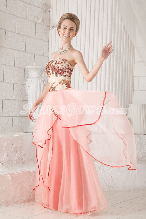 Beautiful Multi Colored Column Full Length Coral Prom Gown 