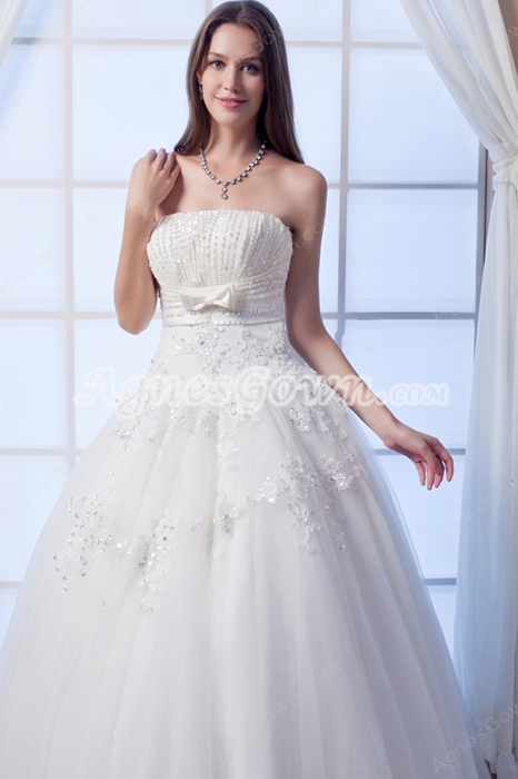 Ball Gown Full Length White Tulle Quinceanera Dress With Exquisite Beads 
