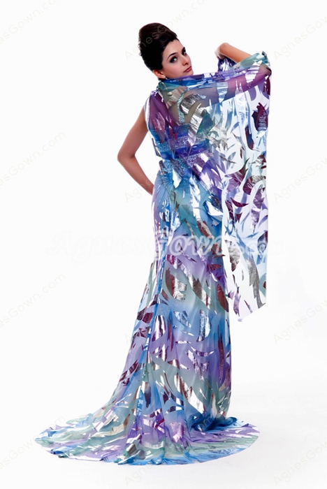 Attractive Shallow Sweetheart Multi-colored Maxi Evening Dresses With Ribbon 