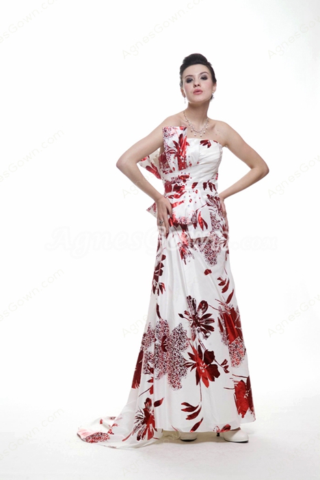 Special Strapless Column Full Length Printed Maxi Evening Dress 