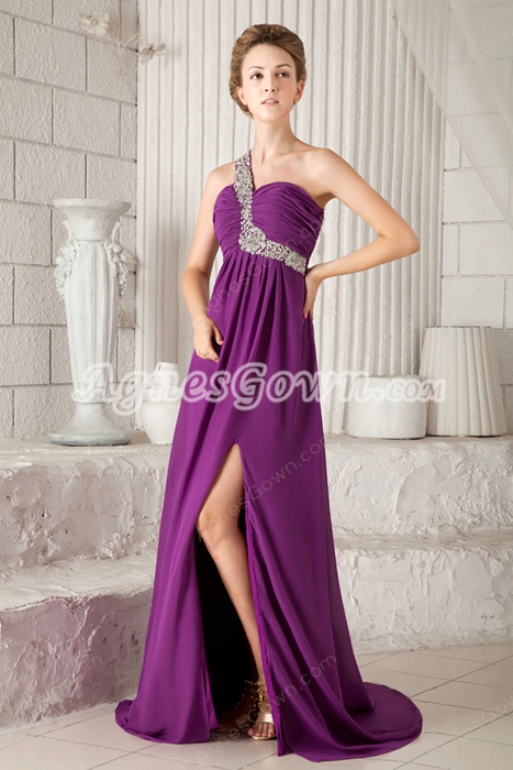 Charming One Straps Empire Full Length Regency Colored Prom Dress Front Slit 