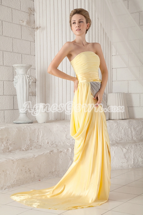 Noble Strapless Column Full Length Yellow And Gray Prom Dress 