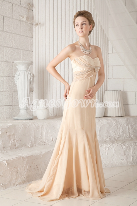 Sweetheart A-line Floor Length Champagne Chiffon Prom Dress 