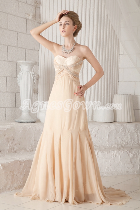 Sweetheart A-line Floor Length Champagne Chiffon Prom Dress 