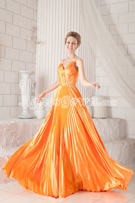 Fabulous Orange Satin Prom Dress With Crinkled 