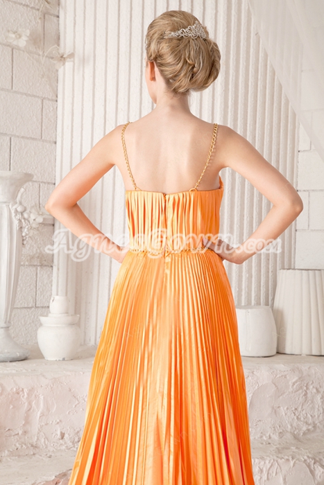 Fabulous Orange Satin Prom Dress With Crinkled 