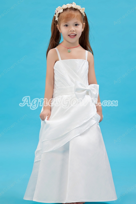 Ankle Length Spaghetti Straps Satin Infant Flower Girl Dress With Bowknot