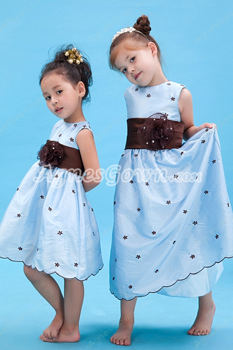 Lovely Tea Length Infant Flower Girl Dress Baby Blue 