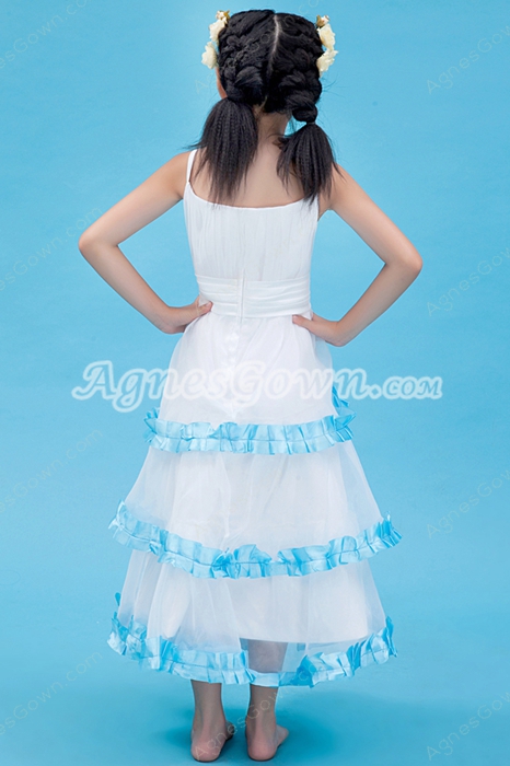 Spaghetti Straps Scoop Neckline Tea Length Flower Girl Dress