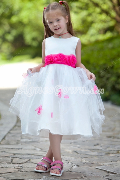 White & Fuchsia Tea Length Tutu Little Girls Pageant Dress 