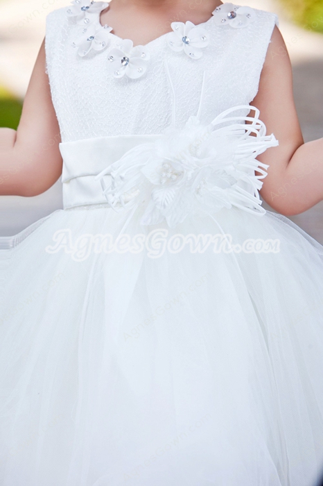 V-Neckline Tea Length Tutu Lace Toddler Flower Girl Dress 