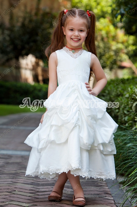 Cute Ball Gown Tea Length Little Girls Pageant Dress With Lace 