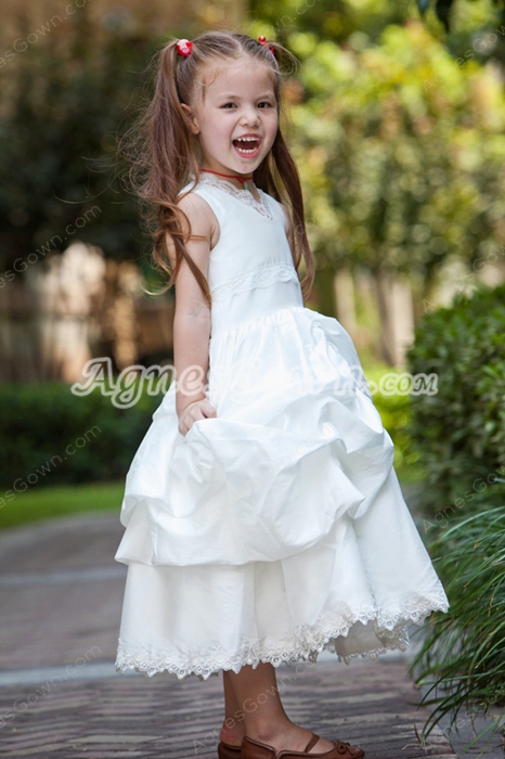 Cute Ball Gown Tea Length Little Girls Pageant Dress With Lace 