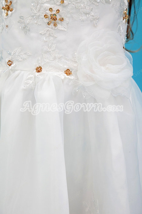 Beautiful V-Neckline Full Length Toddlers Flower Girl Dress With Gold Sequins  