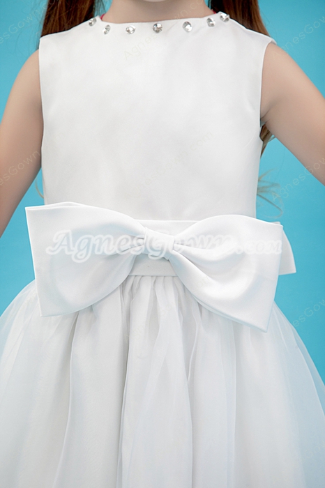 Lovely Jewel Neckline Tea Length Satin & Organza Infant Flower Girl Dress 
